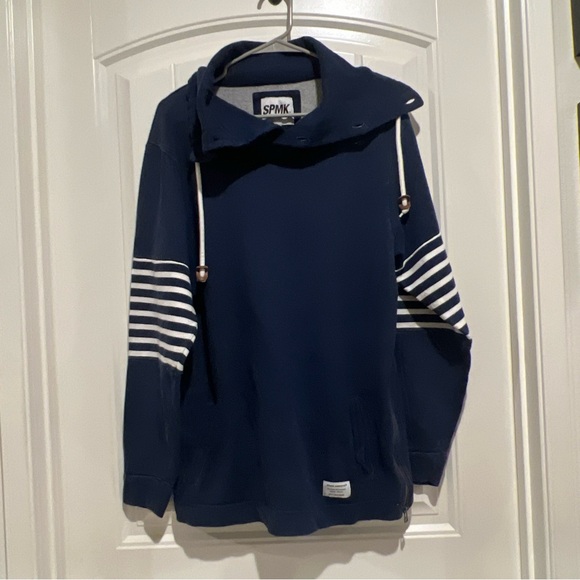 SPMK Space Monkeys Blue Stripped Long Sleeve Hoodie High Neck Sweatshirt Men’s L - Picture 3 of 10